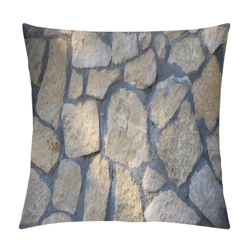 Personality  Roughly Shaped Stones Blend Harmoniously In A Textured Wall Illuminated By Warm Afternoon Rays. Pillow Covers