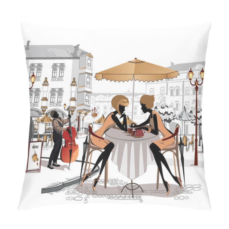 Personality  Series Of Sketches Of Beautiful Old City Views With Cafes Pillow Covers