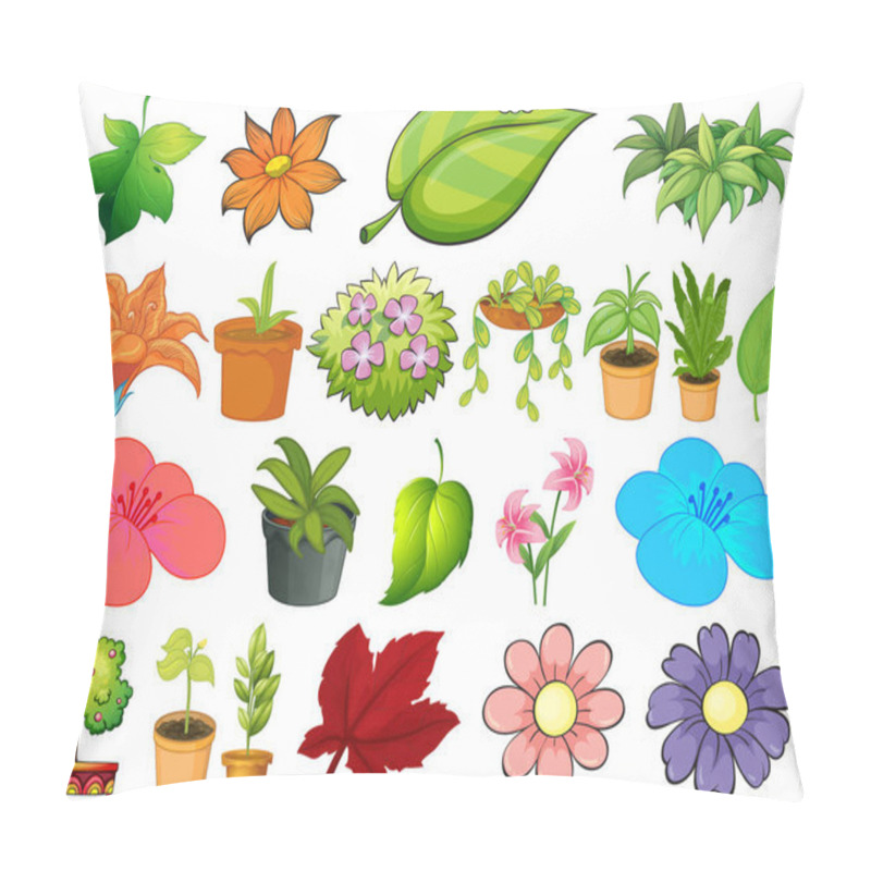 Personality  Large Set Of Different Plants On White Background Illustration Pillow Covers