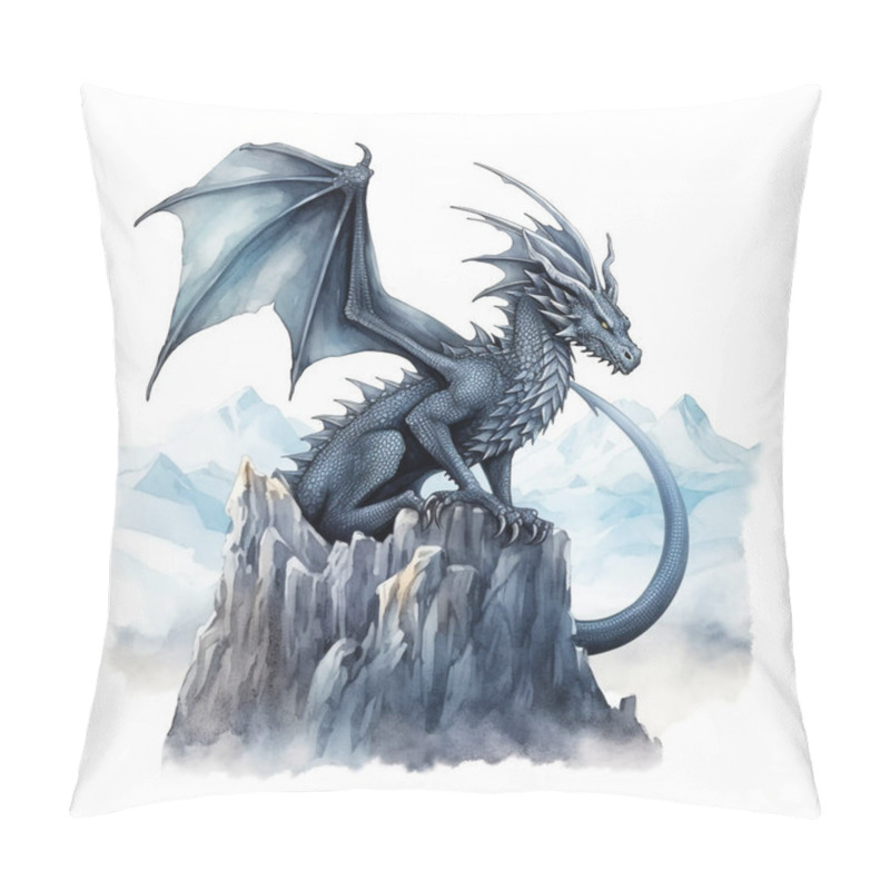 Personality  Watercolor Black Dragon Illustration Isolated On White Background. Dark Fairy Tale Dragons. Pillow Covers