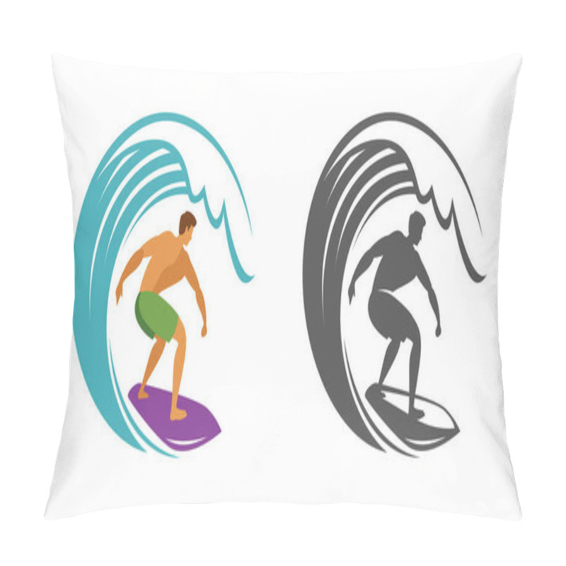 Personality  Surfing Symbol. Surfer And Wave Emblem Vector Pillow Covers