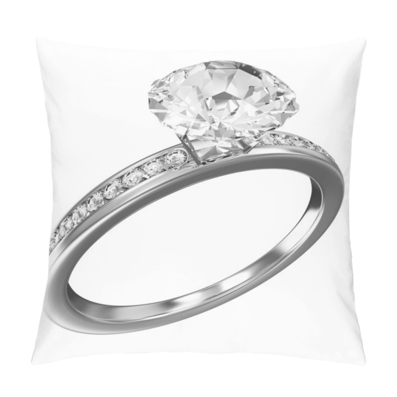 Personality  Platinum Wedding Ring With Diamonds Isolated On White Background Pillow Covers