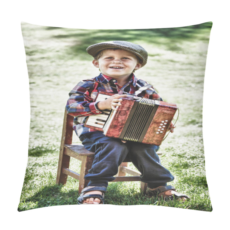 Personality  Happy Young Boy Playing Accordion In Summer Pillow Covers