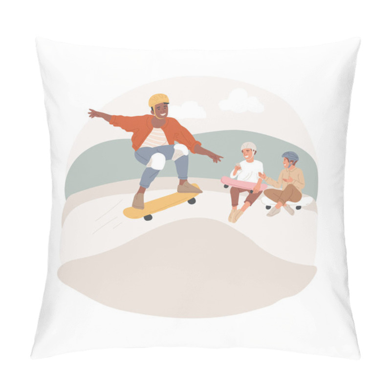 Personality  Skate Park Isolated Cartoon Vector Illustration. Young Skater Teenage Boy Jumping With Skateboard On Ramp In Skate Park, Sporty Guy Performing Extreme Tricks, Active Lifestyle Vector Cartoon. Pillow Covers