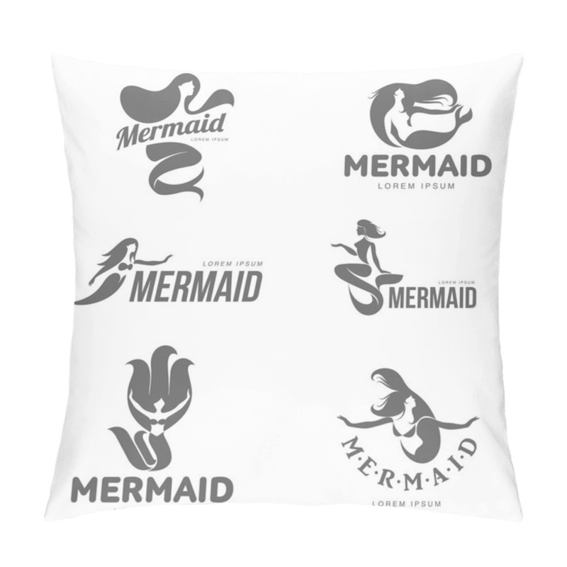 Personality  Set Of Stylized Black And White Graphic Mermaid Logo Templates Pillow Covers