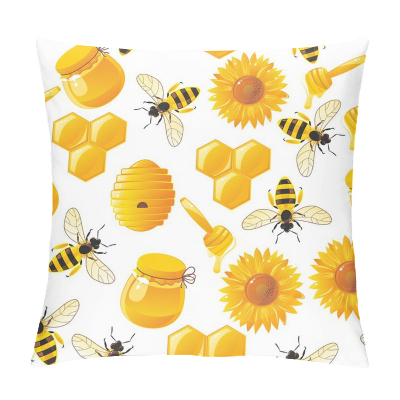 Personality  Lively Cartoon Bees And Honey Seamless Pattern In Vector Pillow Covers