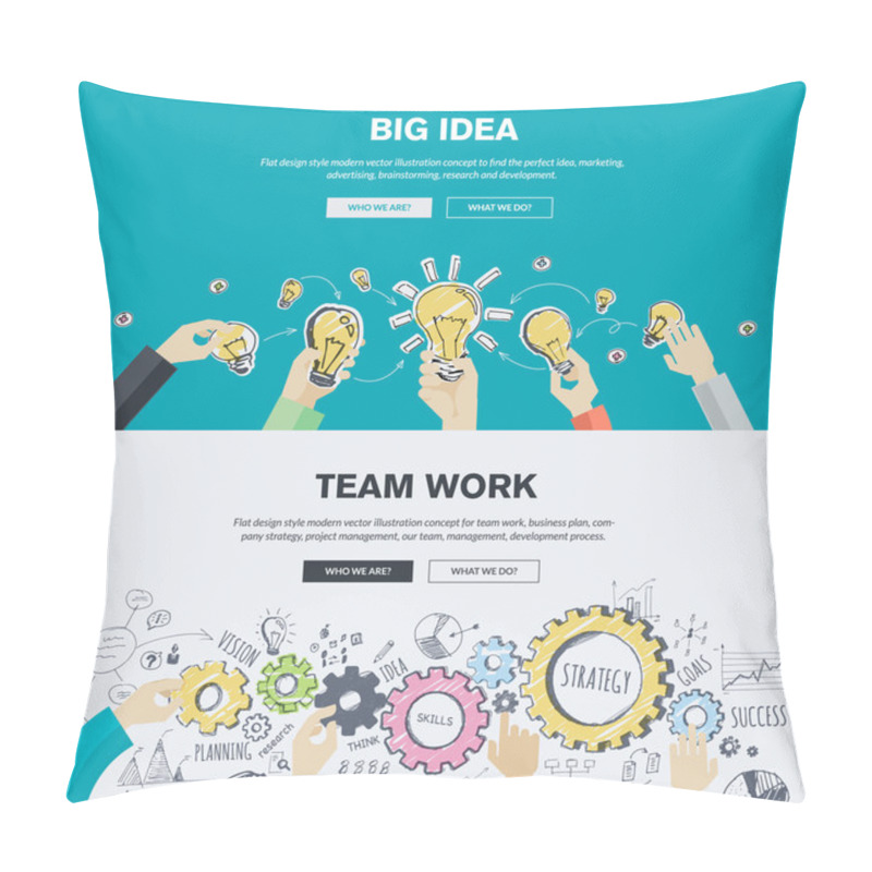 Personality  Flat Design Illustration Concepts For Big Idea, Marketing, Brainstorming, Business, Team Work, Company Strategy, Project Management Pillow Covers