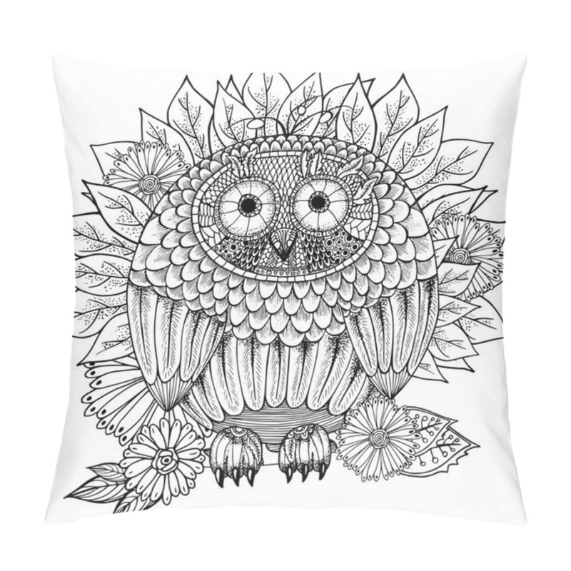 Personality  Hand Drawn Illustration Of Owl In Zentangle Style Pillow Covers