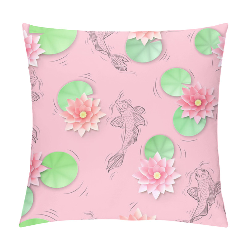 Personality  Seamless Pattern With Koi Carp And Lotus Paper Flowers Pillow Covers