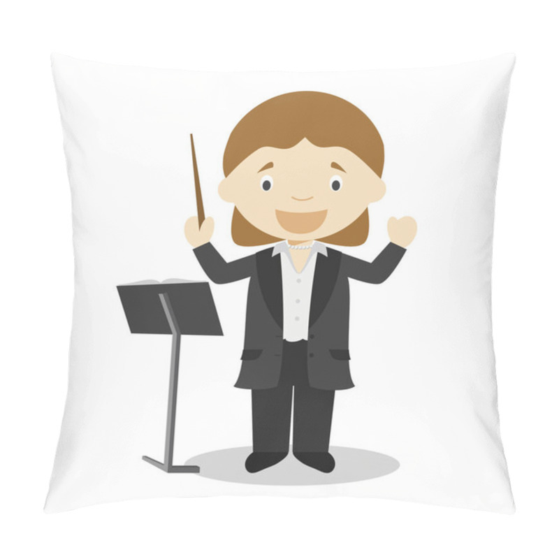 Personality  Cute Cartoon Vector Illustration Of An Orchestra Director. Women Professions Series Pillow Covers