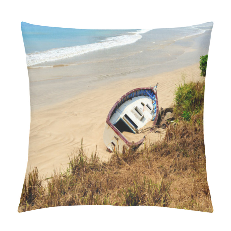 Personality  Old Yacht Stranded On A Beach Pillow Covers