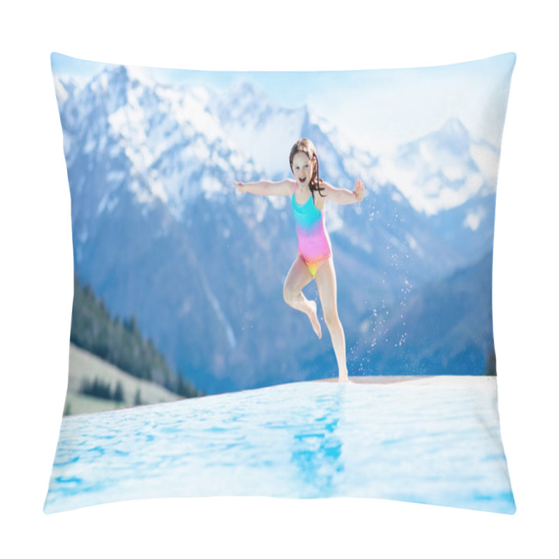 Personality  Child In Outdoor Swimming Pool Of Alpine Resort Pillow Covers