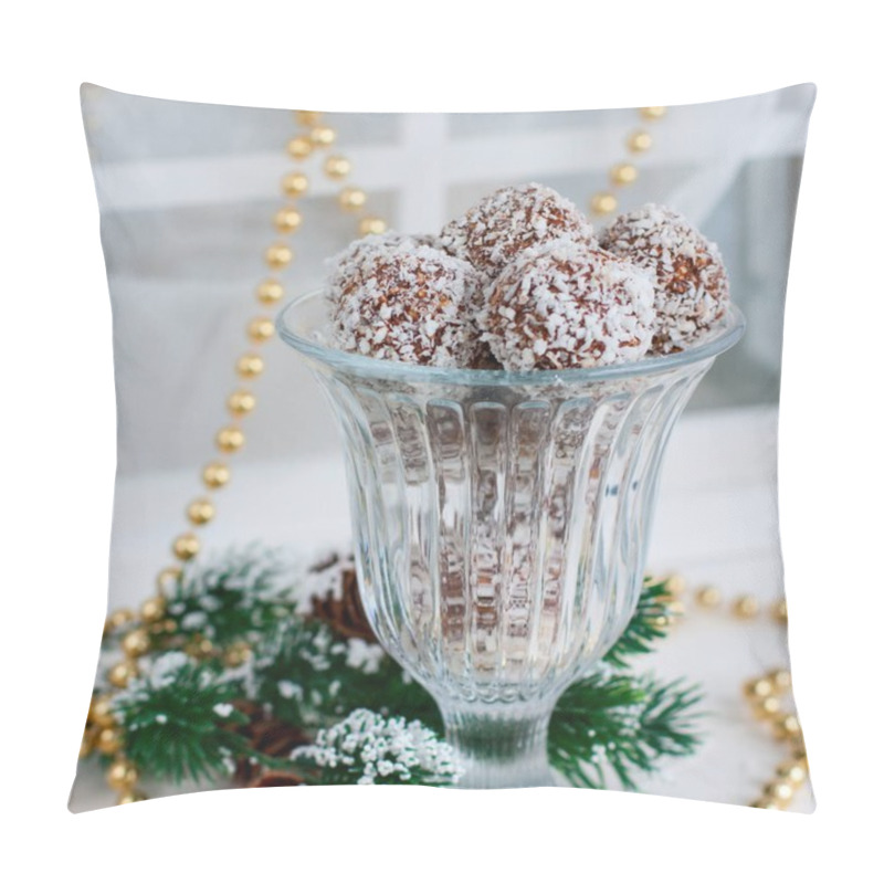 Personality  Chokladbollar, Chocolate-oats Sweets In Coconut Shavings, Traditional Christmas Candies In Sweden, Selective Focus Pillow Covers