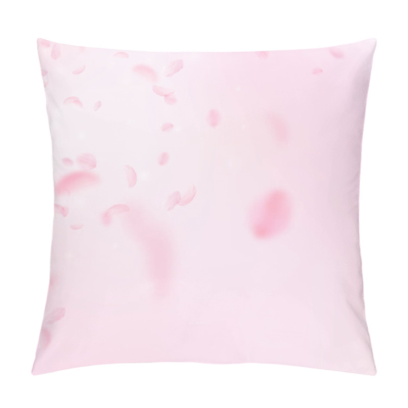 Personality  Sakura Petals Falling Down. Romantic Pink Flowers Corner. Flying Petals On Pink Square Background.  Pillow Covers