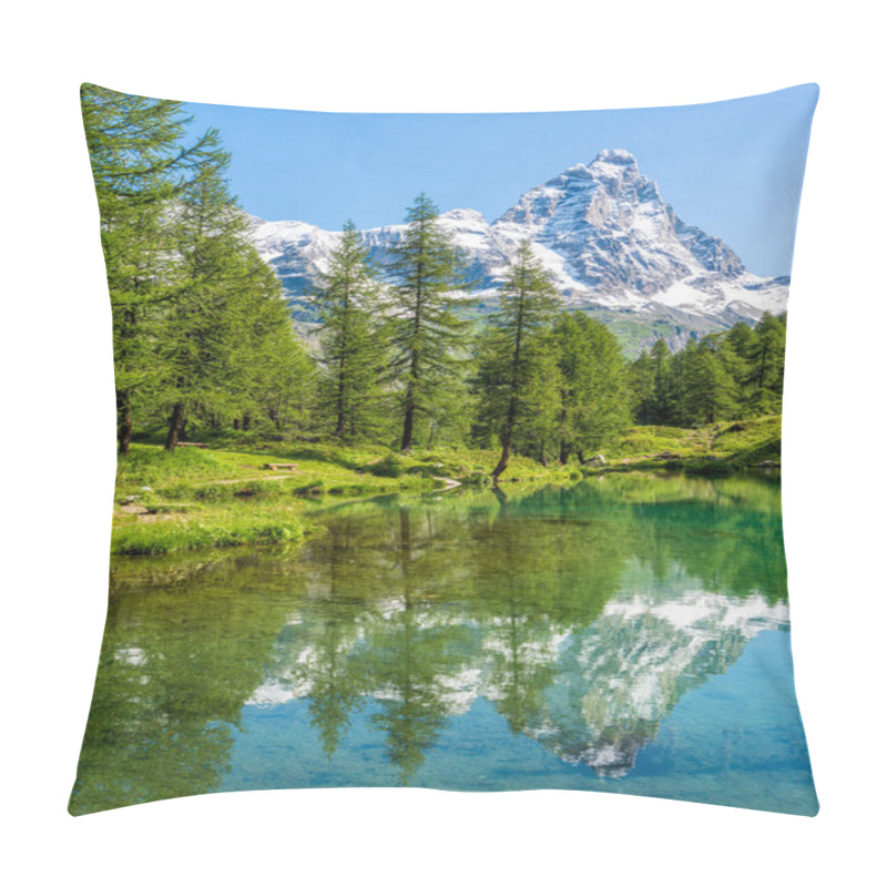 Personality  Idyllic Morning View At The Blue Lake With The Matterhorn Reflecting On The Water, Valtournenche, Aosta Valley, Italy. Pillow Covers