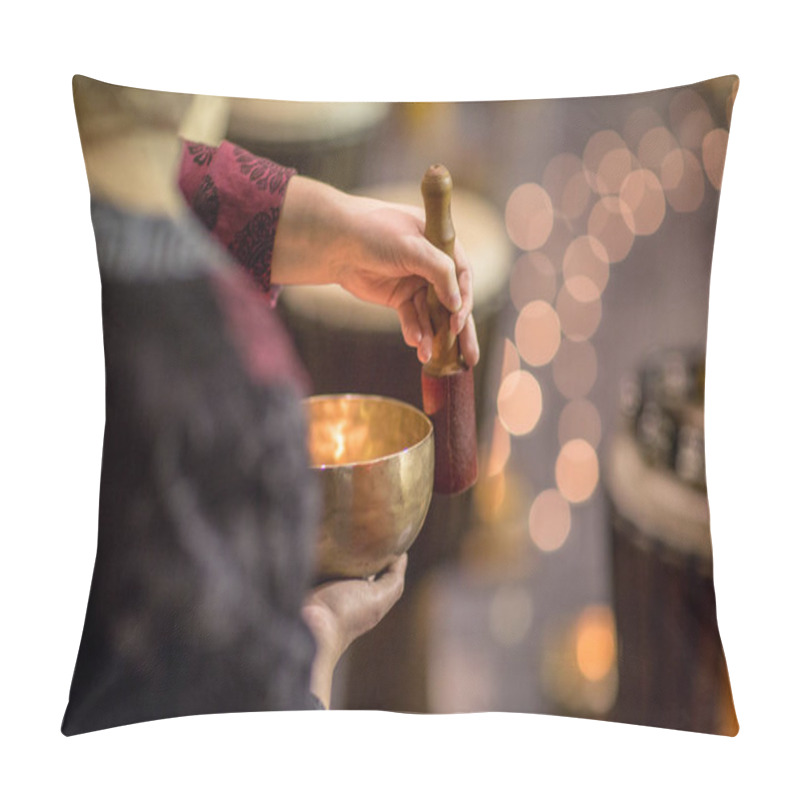 Personality  Woman Playing On A Tibetian Singing Bowl  Pillow Covers