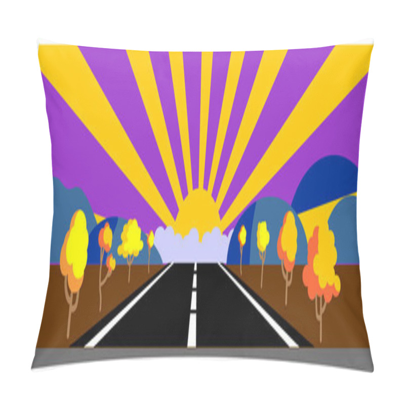 Personality  Autumn Landscape With Bright Orange Trees Along The Road,  Mount Pillow Covers