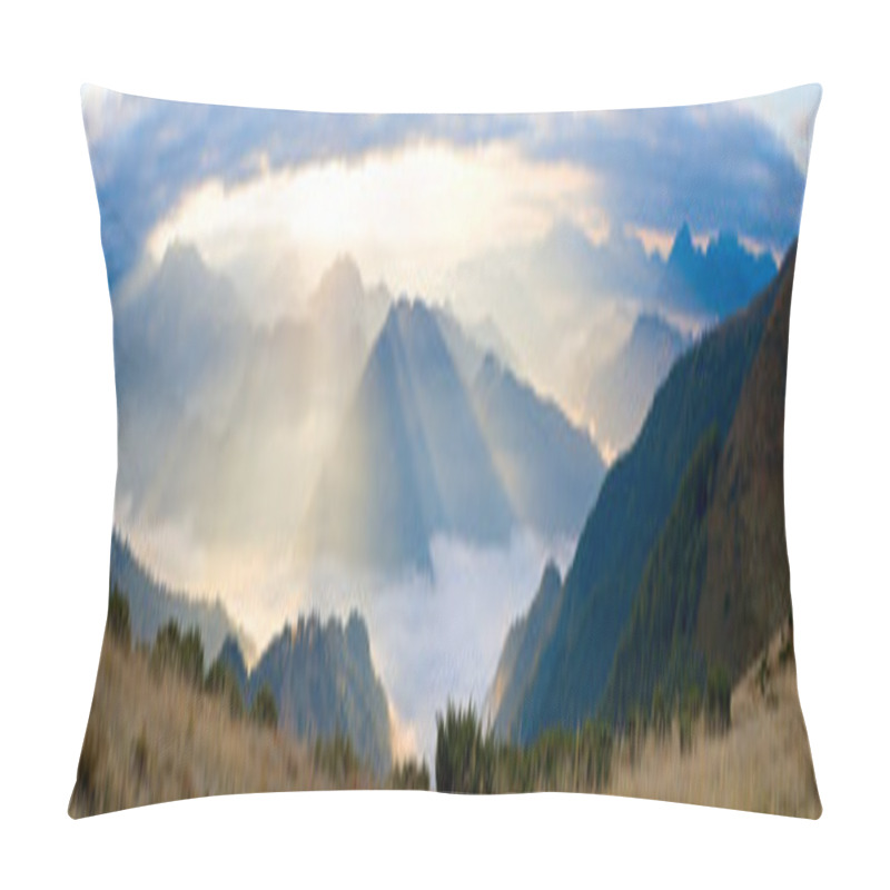 Personality  Mountain Hazy Daybreak With Sunbeam And Haze Pillow Covers