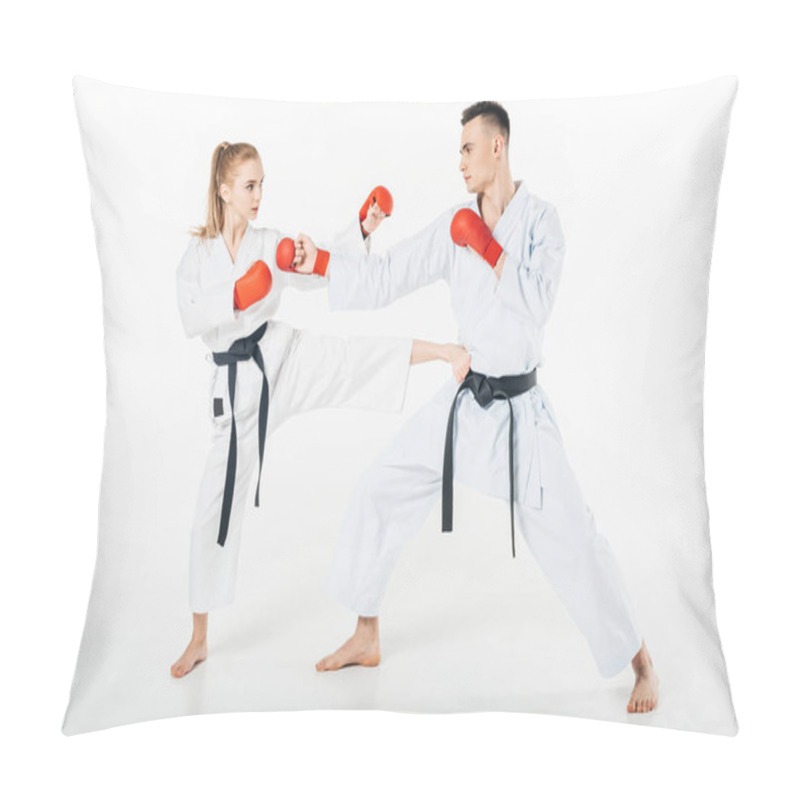 Personality  Karate Fighters Training Isolated On White Pillow Covers