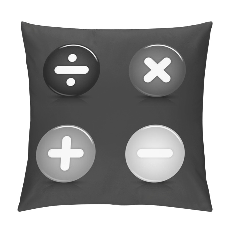 Personality  Grayscale Glossy Round Web 2.0 Button Mathematical Sign With Reflection And Shadow On Gray. 10 Eps Pillow Covers