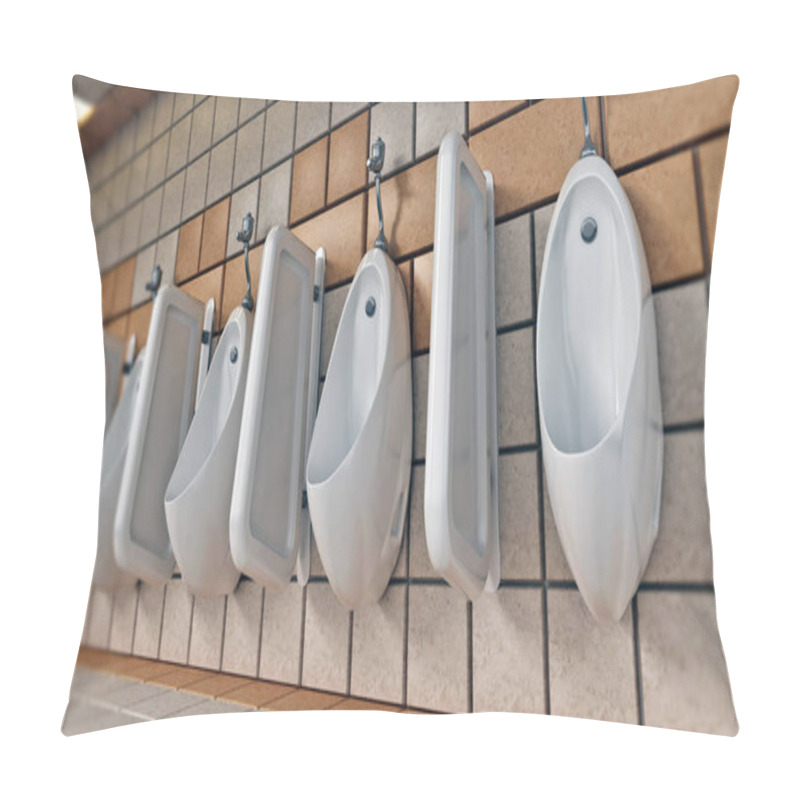 Personality  Public Restroom With Urinals Hanging On The Walls. 3D Illustration. Pillow Covers