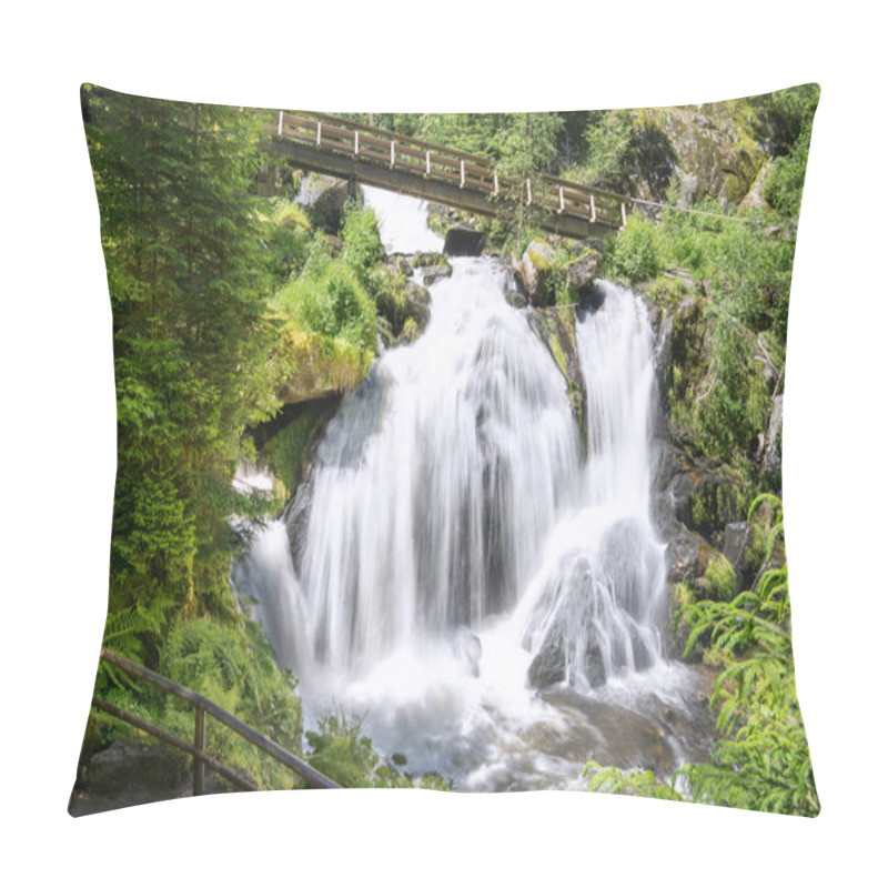 Personality  Triberg Waterfall With Wooden Bridge In The Sunny Summer. Taken In Triberg In The Black Forest, Germany. Pillow Covers