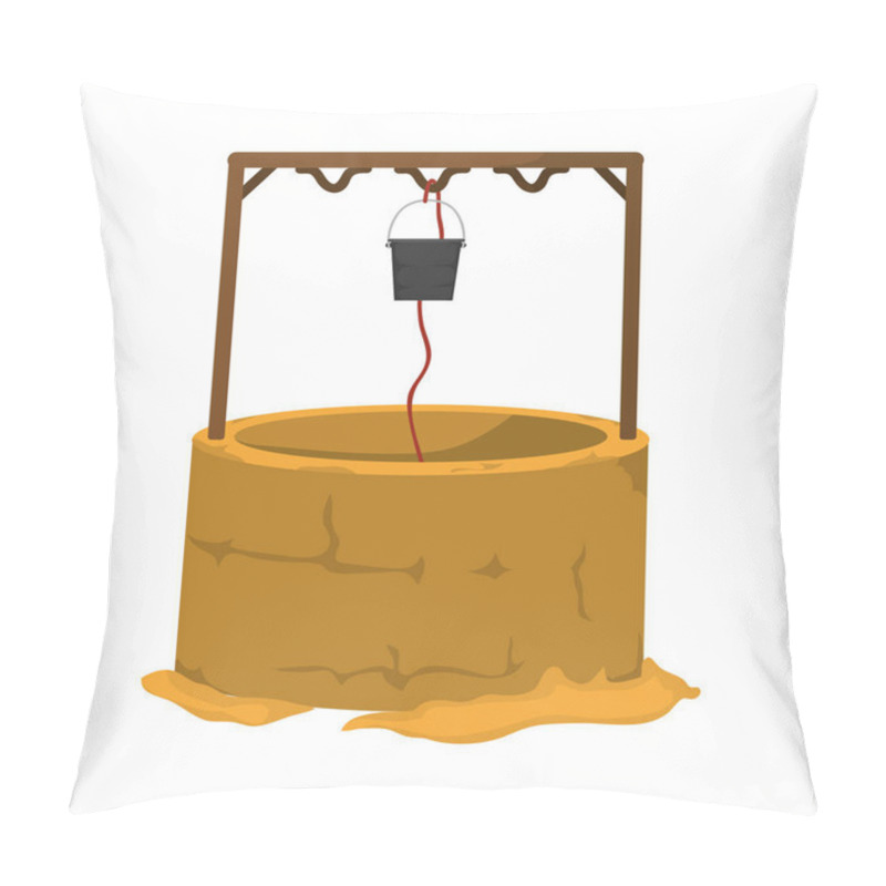 Personality  Water Well Hole With Rope And Bucket Vector Illustration Pillow Covers