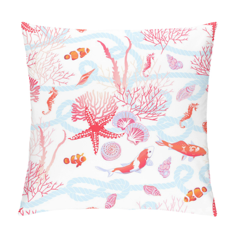 Personality  Sea With Fishes, Red Star, Shells, Seahorse, Algae Seamless Vect Pillow Covers