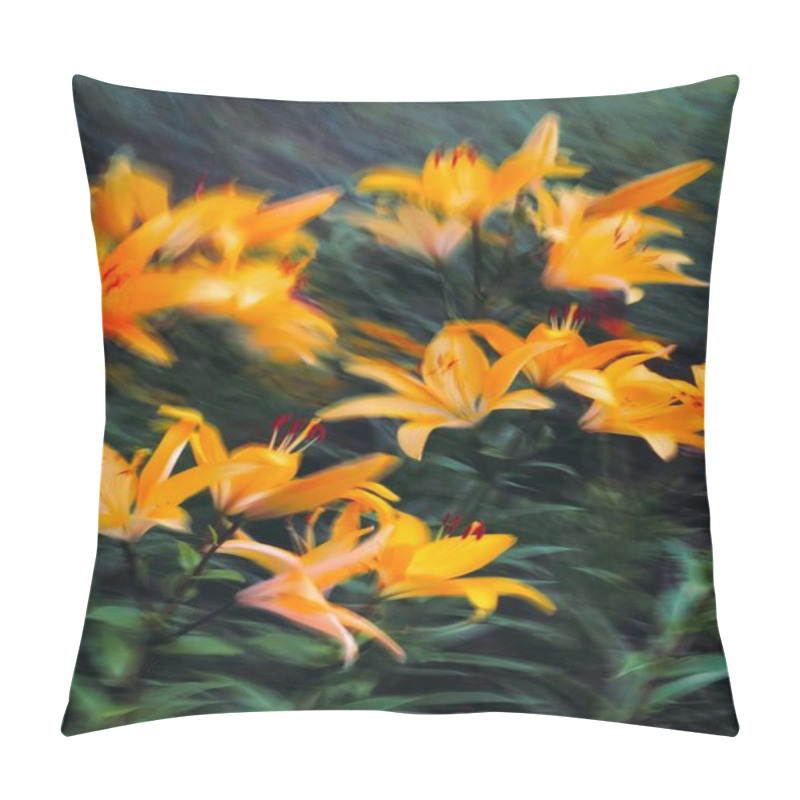 Personality  Vibrant Yellow Lilies In A Dreamy, Blurred Garden Setting. Pillow Covers