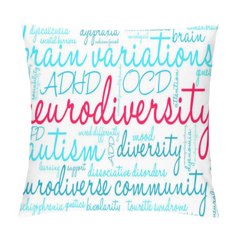 Personality  Neurodiversity Word Cloud On A White Background.  Pillow Covers