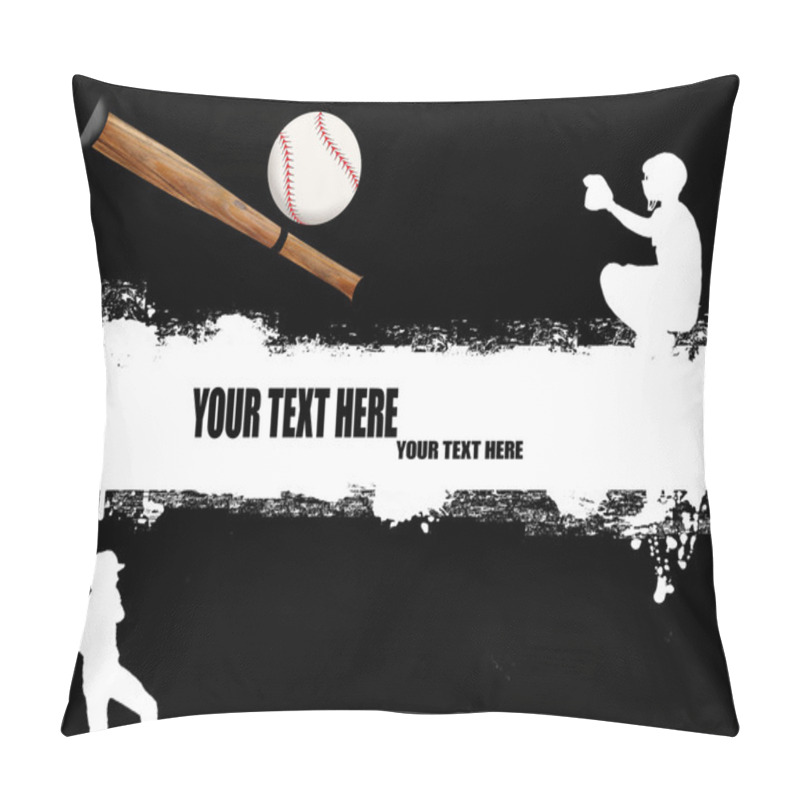 Personality  Grunge Baseball Poster With Players On Black And White,vector Illustration Pillow Covers