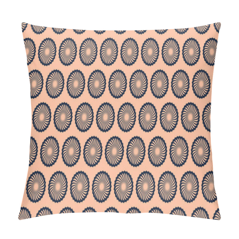 Personality  Elegant Geometric Pattern Featuring Navy Blue Swirling Circles On A Peach Background.  Perfect For Textile Design, Wallpaper, Or Website Backgrounds. Pillow Covers