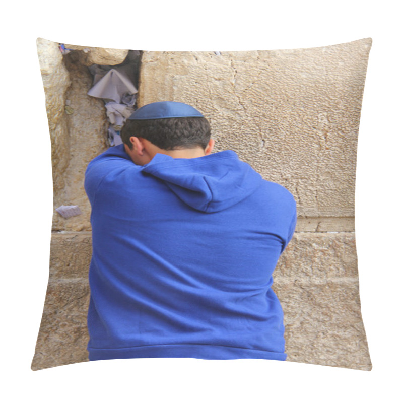 Personality  Jewish Worshiper Pray At The Wailing Wall An Important Jewish Religious Site In Jerusalem, Israel. Pillow Covers