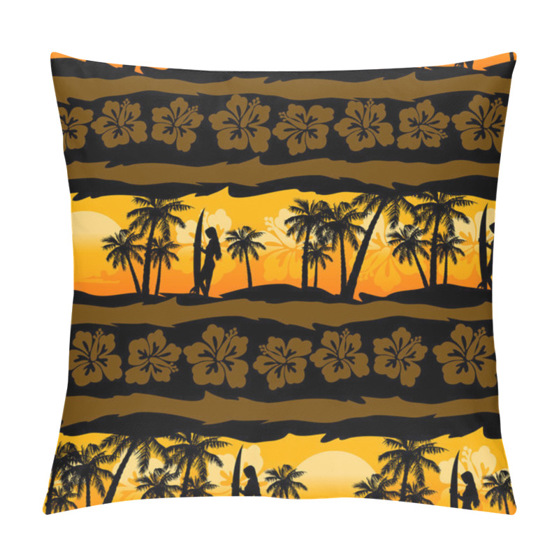 Personality  Tropical Frangipani With Palms Sunrise Seamless Pattern Pillow Covers