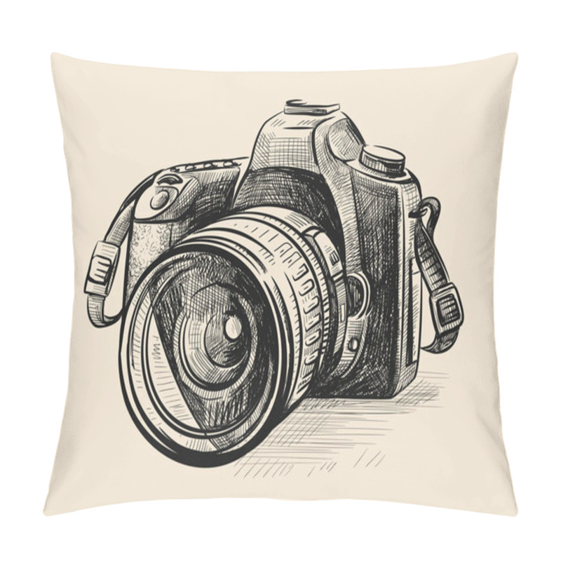 Personality  Modern Camera In Doodle Style. Pillow Covers