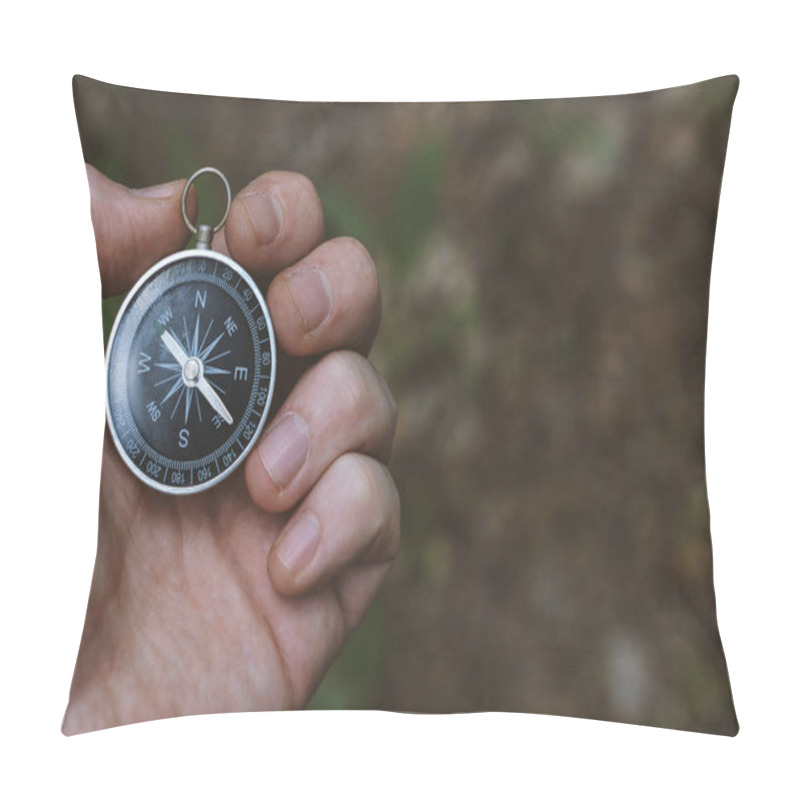 Personality  Compass In Hand On Ground Background Pillow Covers