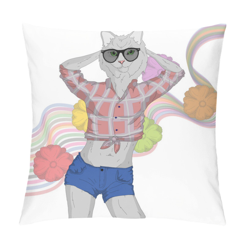 Personality  Hipster Deer In T Shirt And Glasses Pillow Covers