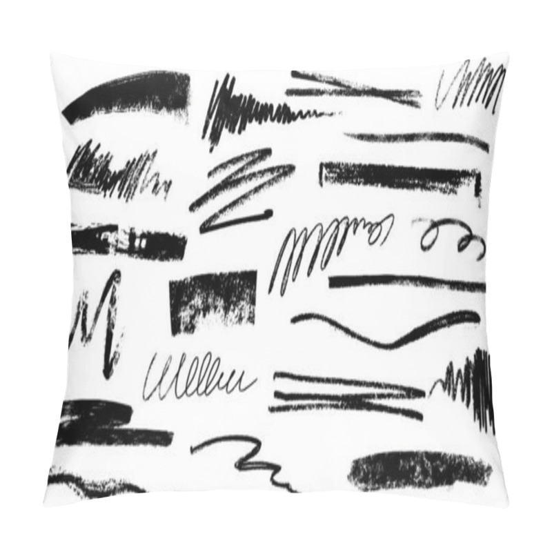 Personality  Hand Drawn Charcoal Pencil Lines, Smears And Squiggles Set. Scribble Black Strokes, Curly Scribbles. Grungy Graphite Pen Art Brushes, Textured Doodle Freehand Chalk Drawing Line Stripes And Waves. Pillow Covers