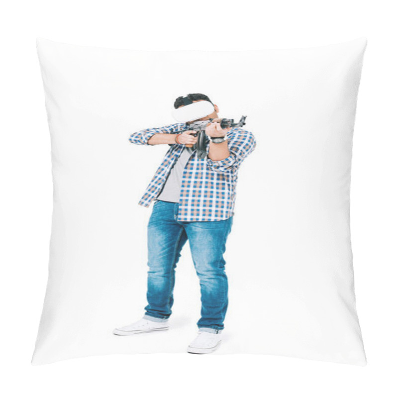 Personality  Man In Virtual Reality Headset With Rifle Pillow Covers