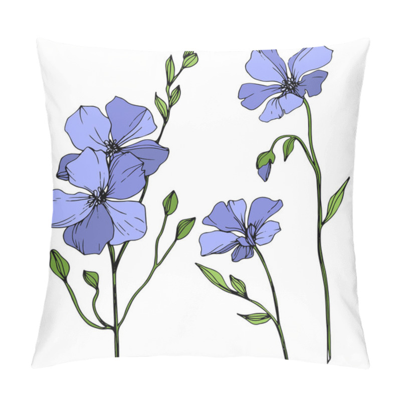 Personality  Vector Blue Flax Floral Botanical Flower. Wild Spring Leaf Wildflower Isolated. Engraved Ink Art. Isolated Flax Illustration Element On White Background. Pillow Covers