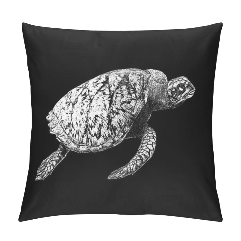 Personality  Ocean Turtle On An Isolated Black Background. Vector Illustration EPS 8. Pillow Covers