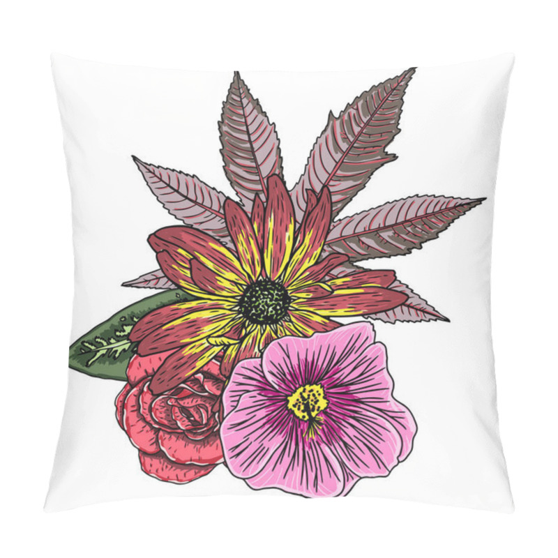 Personality  Drawing Of Spring Bouquet With Various Flowers  Pillow Covers