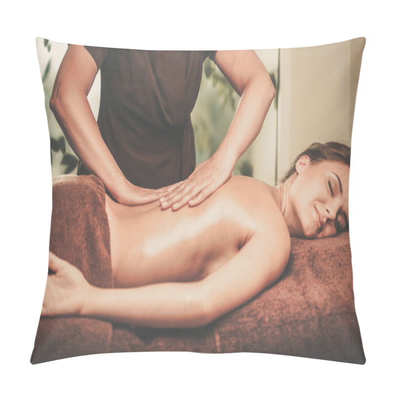 Personality  Young Woman Having Massage In A Spa Salon. Pillow Covers