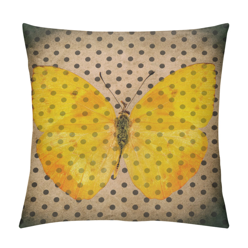 Personality  Yellow Butterfly Over Old Fashioned Polka Dot Wallpaper Pillow Covers