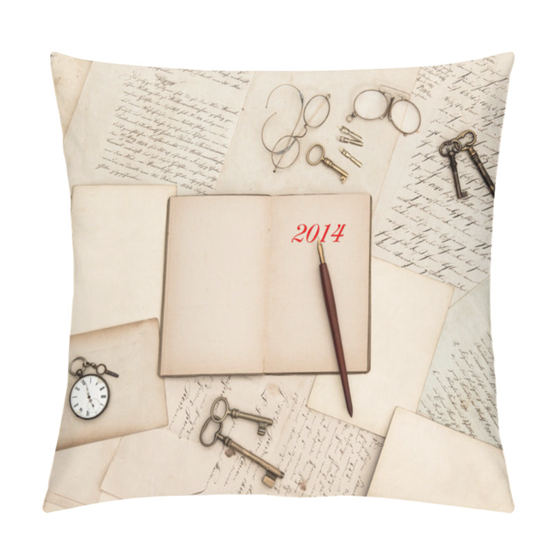 Personality  Antique Accessories, Old Letters, Watch And Keys, Diary 2014 Pillow Covers