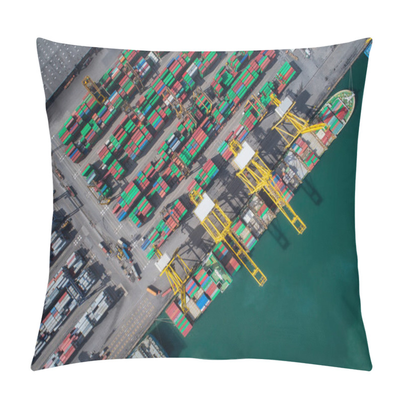 Personality  Container Box Loading By Crane, Vessel Boat In Logistic Port Pillow Covers