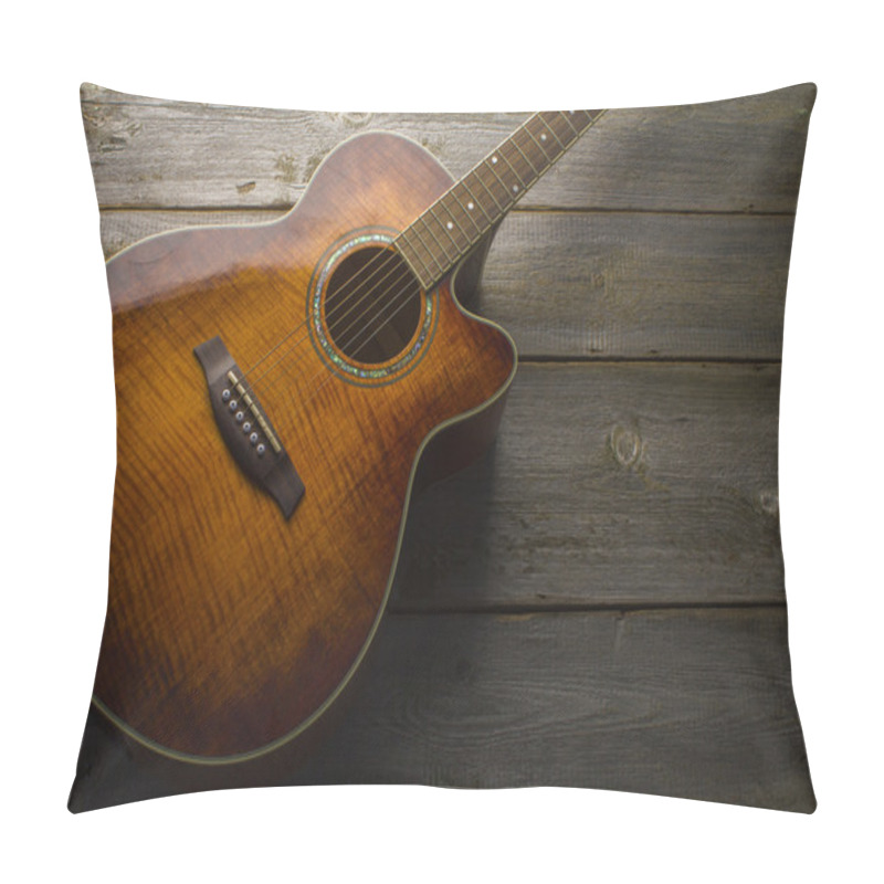 Personality  Acoustic Guitar On Wood Background Pillow Covers