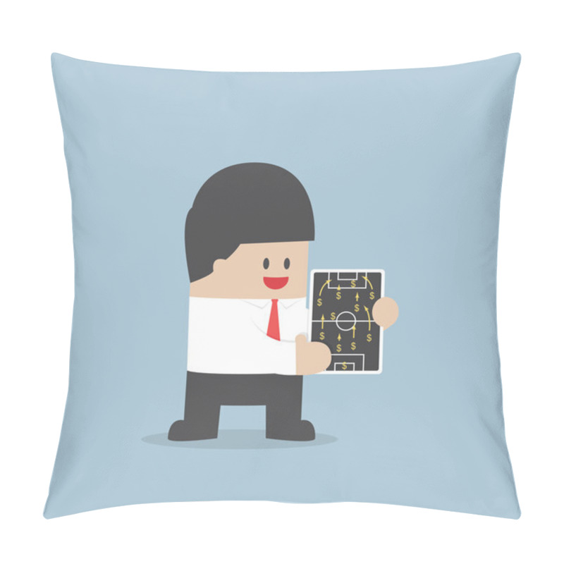 Personality  Businessman Planning Football Strategy With Dollar Sign, Financi Pillow Covers