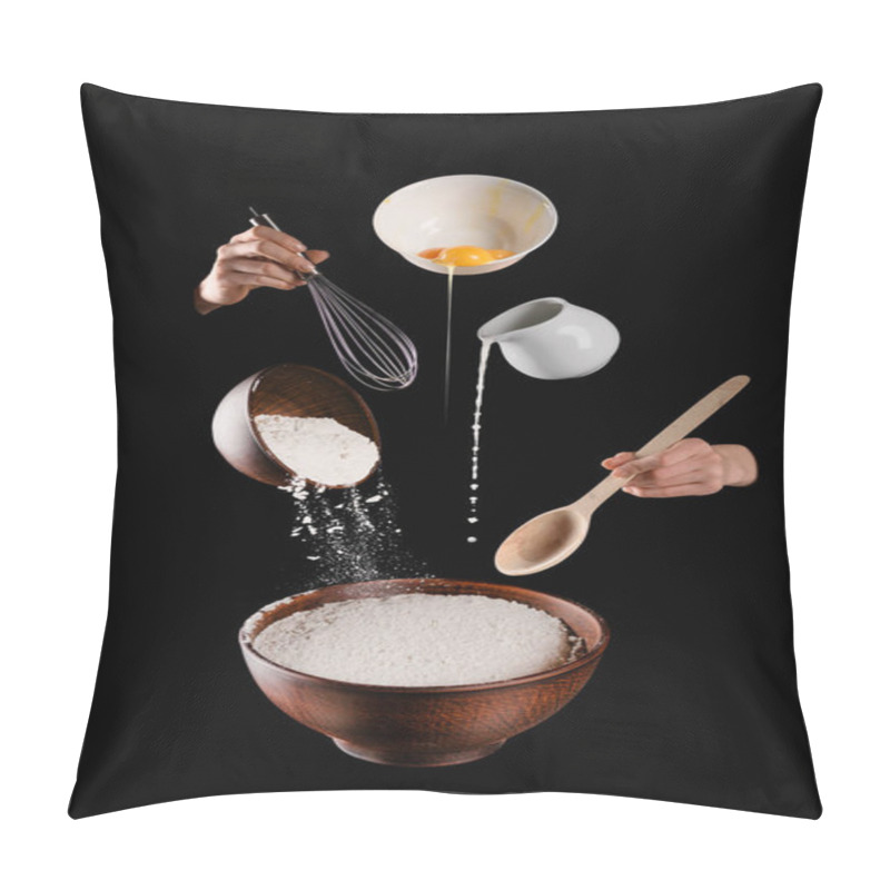 Personality  Cropped Image Of Woman Making Pastry Isolated On Black Pillow Covers