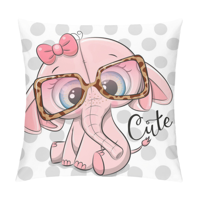 Personality  Cute Cartoon Pink Elephant In Pink Glasses Pillow Covers